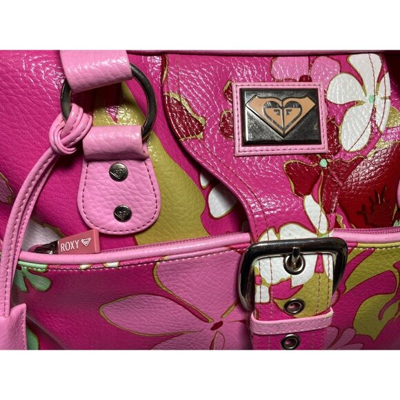 Roxy Floral Pink Bag Hawaiian Plumeria Carry On Travel Gym Tote 90s Y2K - Picture 14 of 16